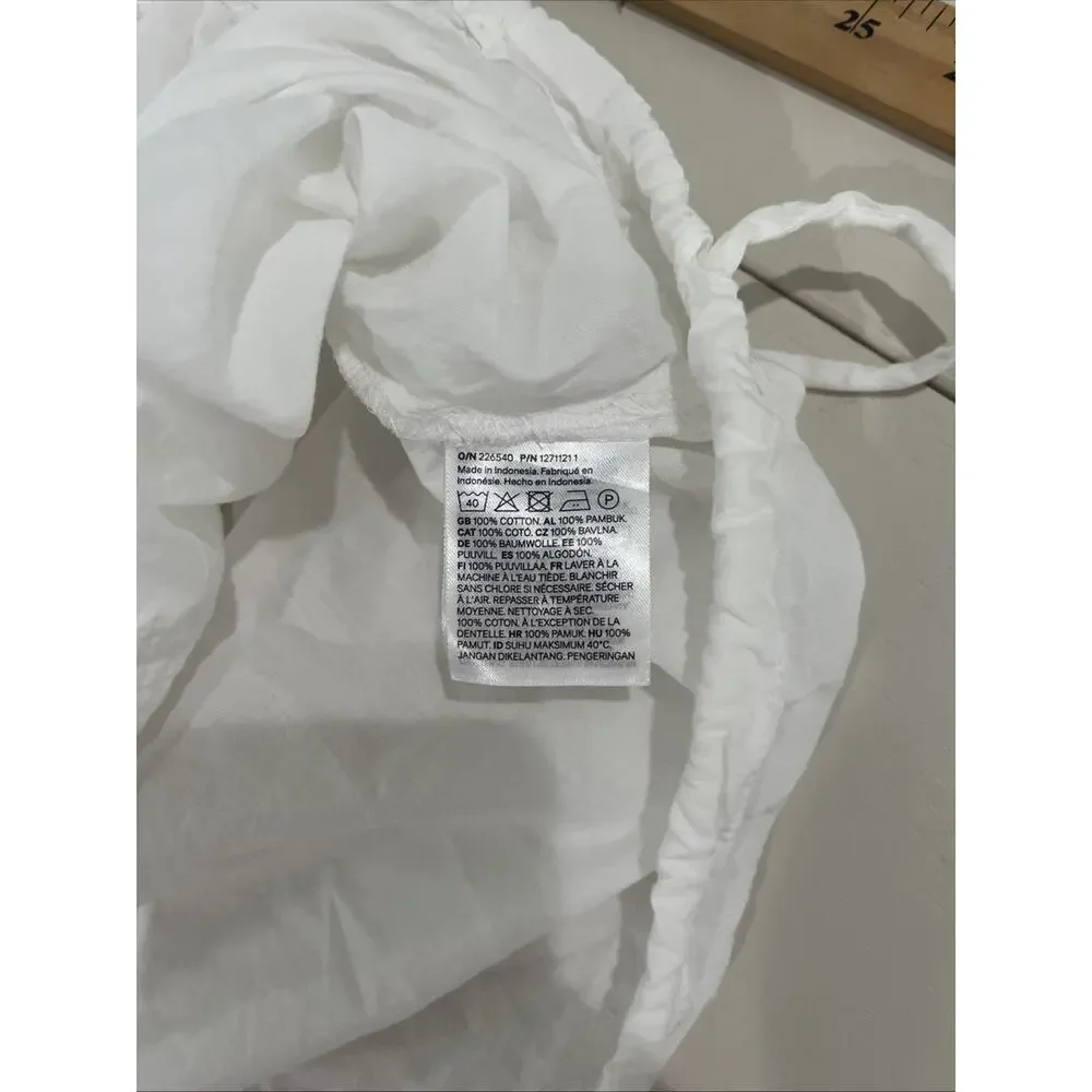 H&M Lace Inset Long Seller Cream Bliuse Boxy Crop 100% Cotton FLAW